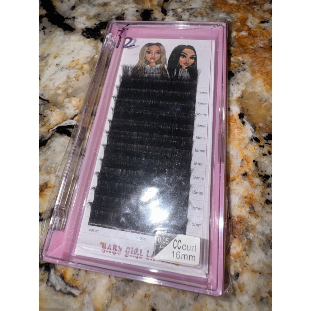 Baby Girl Lashes CC Curl 0.05mm 16mm Individual Eyelash Extensions Tray Black